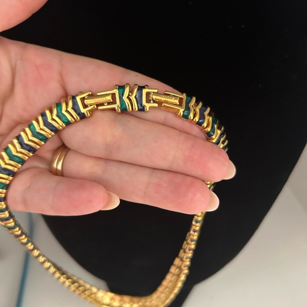 D’ORLAN 2 Clasp! Adjustable Elegant Gold, Emerald Green & Navy Necklace - Picture 8 of 15